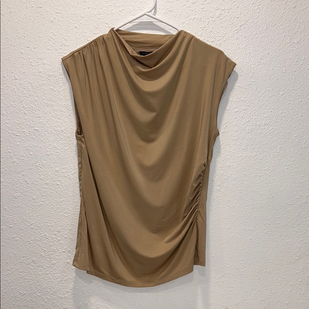 Ann Taylor Tan Draped Petite Blouse